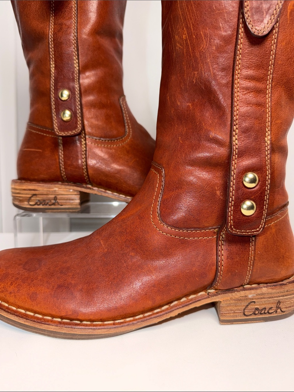 Coach Weslyn Cognac Leather Equestrian Riding Boots Size 7 - Picture 5 of 11